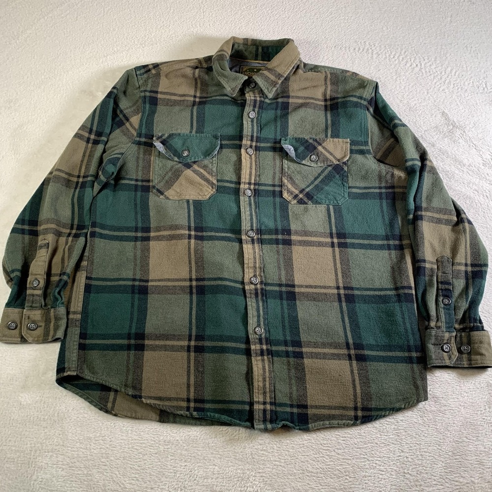 Anchorage Expedition Brand Shirt Mens Large Green Plaid Flannel Long Sleeve